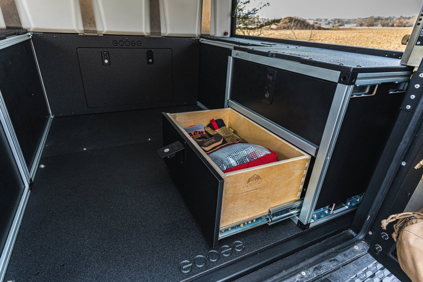 Alu-Cab Canopy Camper V2 - Toyota Tacoma 2005-Present 2nd & 3rd Gen. - Rear Double Drawer Module - 5' Bed - Goose Gear